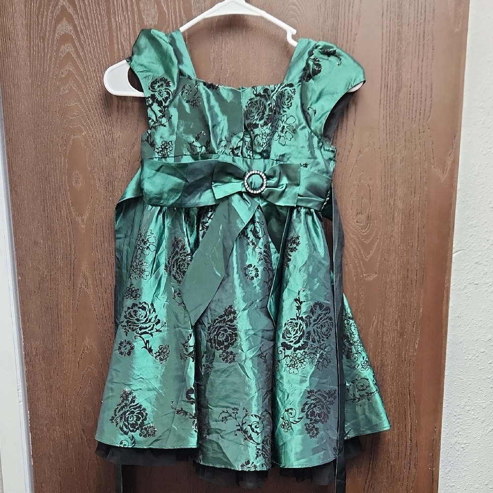 Jona Michelle Shimmering Green Floral Dress